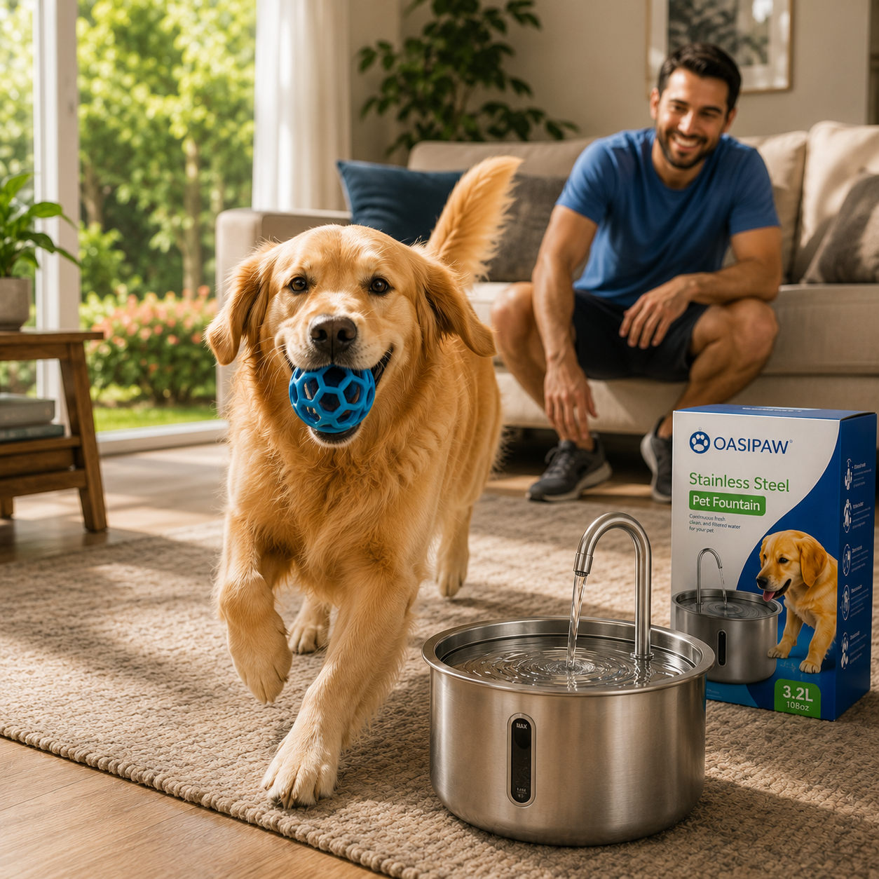 Happy active dog after developing a healthier hydration routine