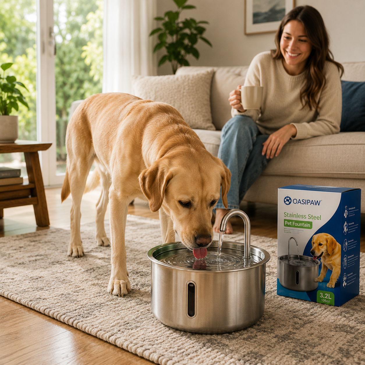 Dog drinking regularly from the OASIPAW water fountain